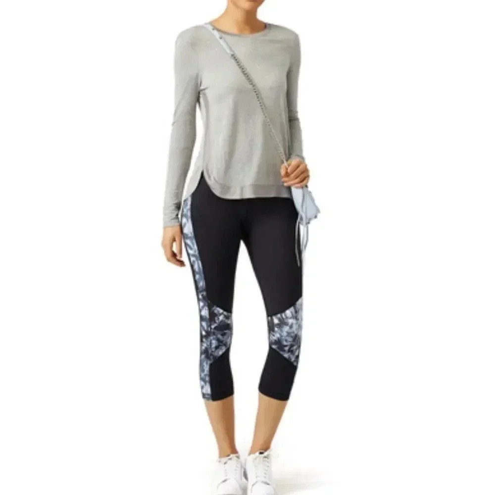 ALALA Palm Shadow Print Blocked Crop Active Workout Leggings